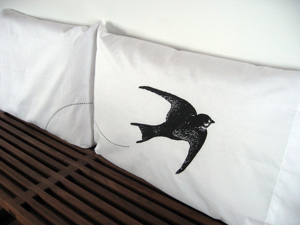 B. Poetic Bird In Flight Pillowcase Pair
