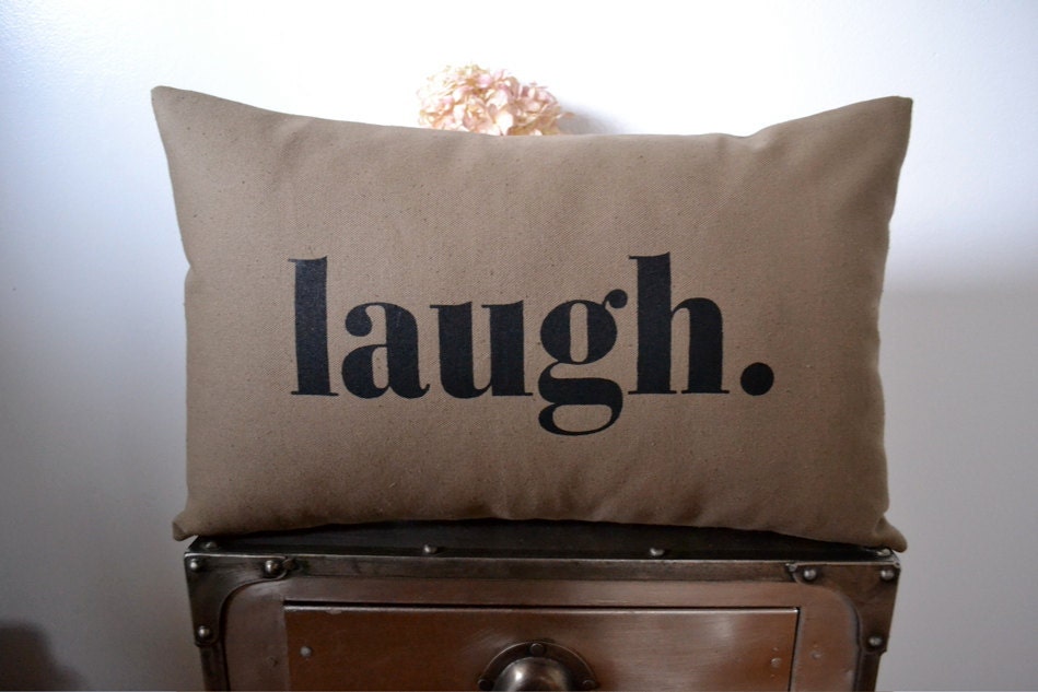 B. Poetic Laugh Pillow Cover in Taupe