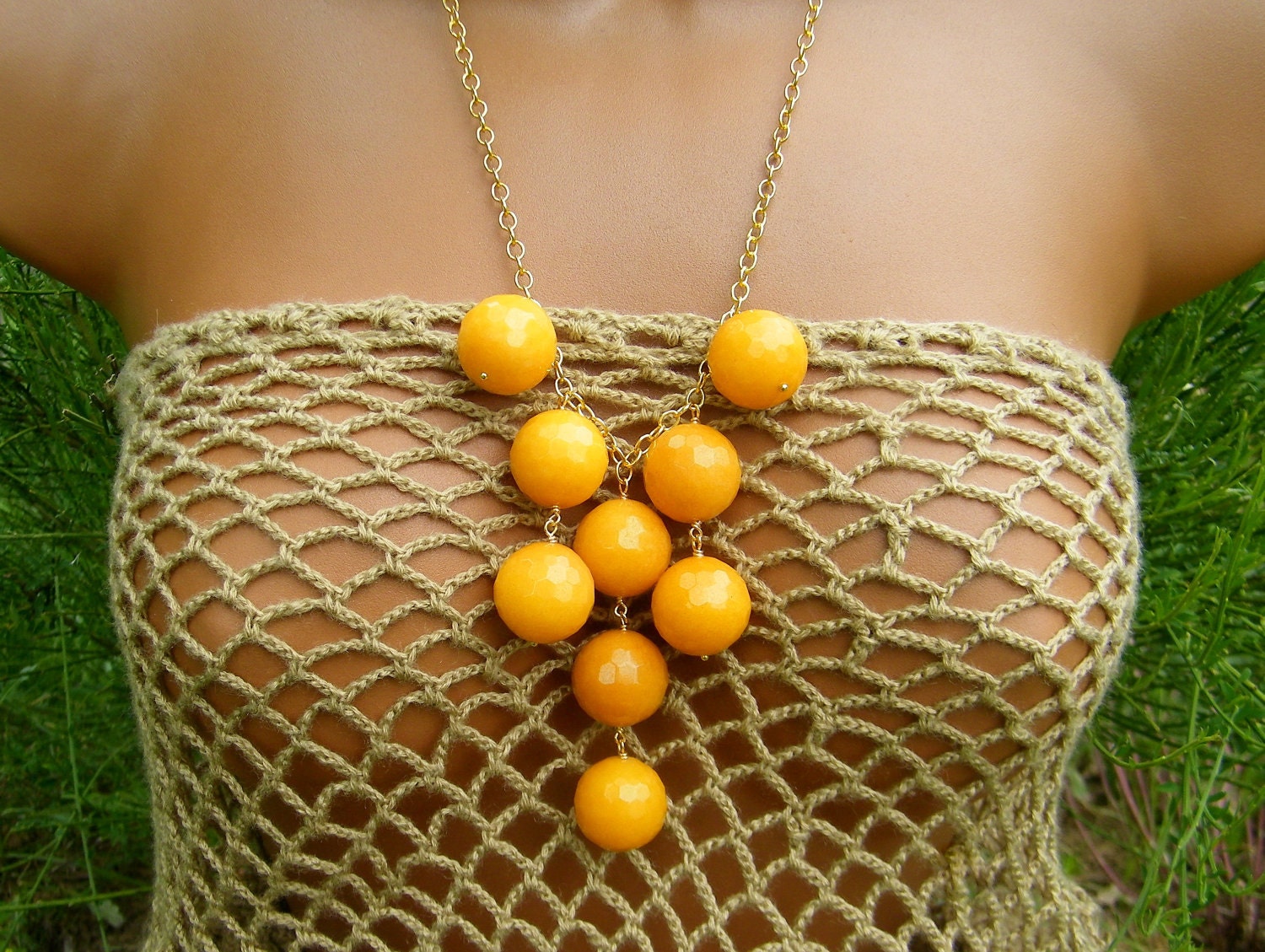 Statement Yellow Bib Necklace. Honey Gold Gemstone Necklace. Mango.