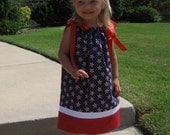 USA Patriotic 4th of July Pillowcase Dress - red, white and blue -  with matching hair bow
