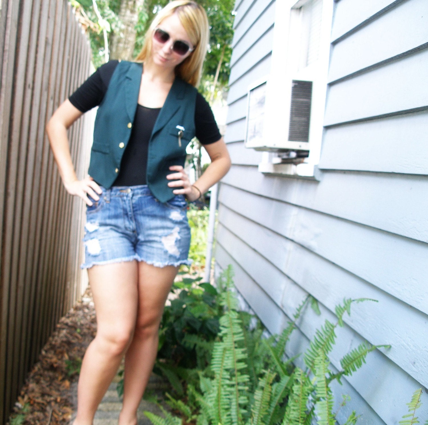 Forest Green Vest With Pocket Watch Detail and Gold Buttons