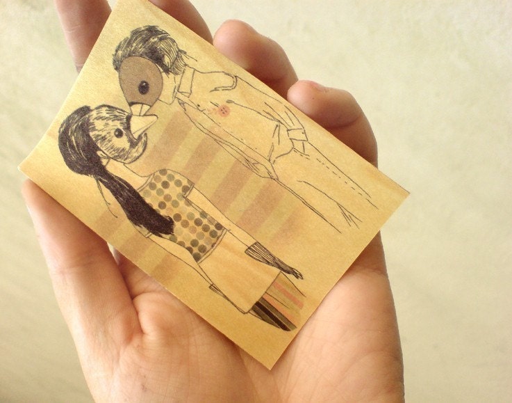 Shy Boy and Shy Girl - ACEO Limited 2011 edition of 30 printed on wood