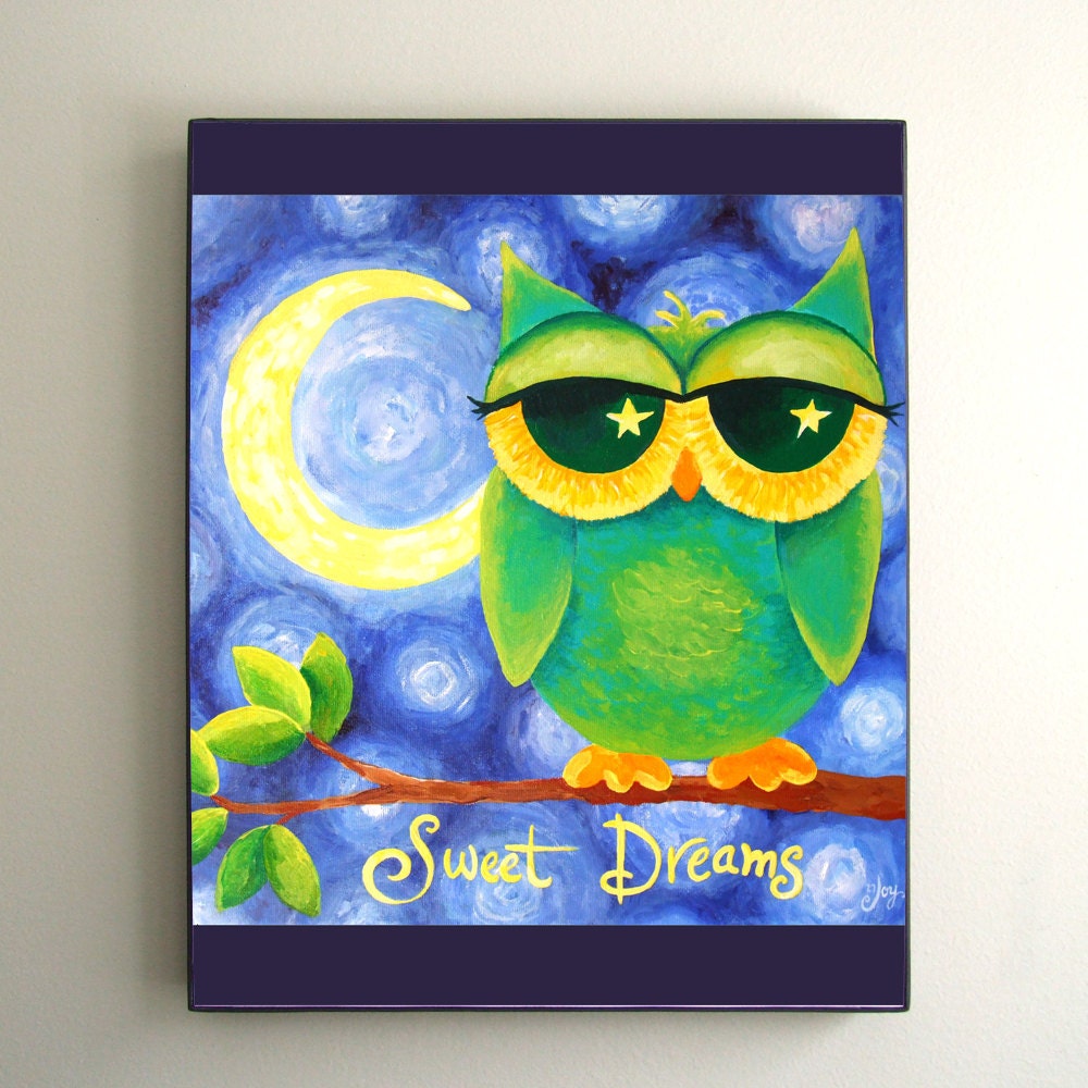 Childrens wall art PRINT, Sweet Dreams Owl, 8x10, Whimsical Owl Art for Nursery and kids rooms