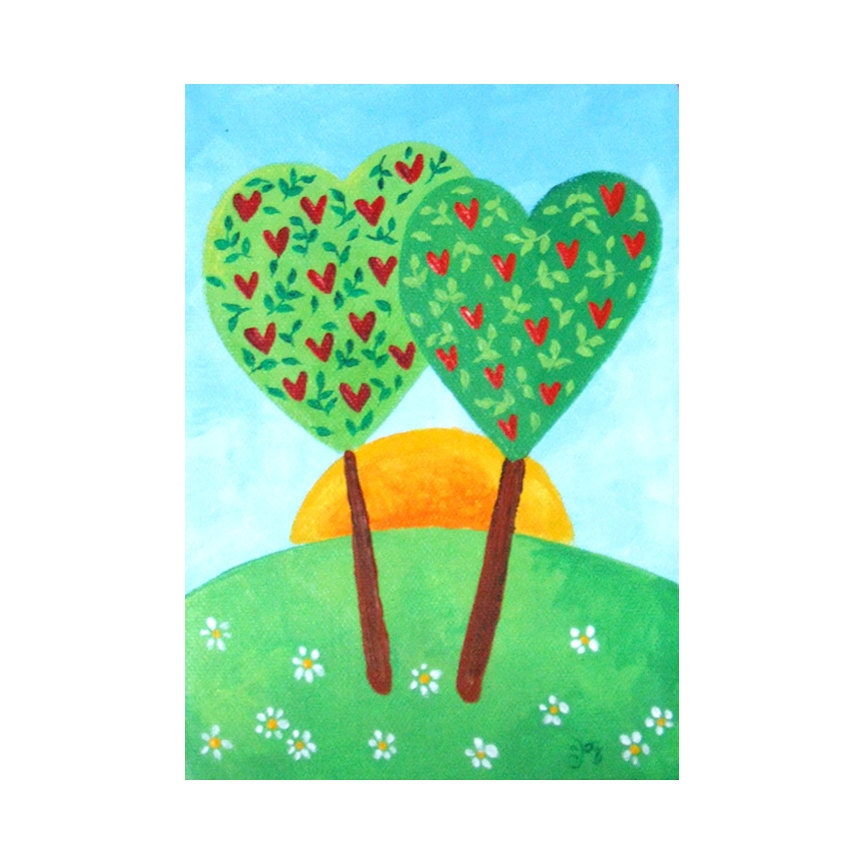 Romantic painting, LOVE GROWS EVERDAY, 5x7 canvas, whimsical art for your valentine - nJoyArt