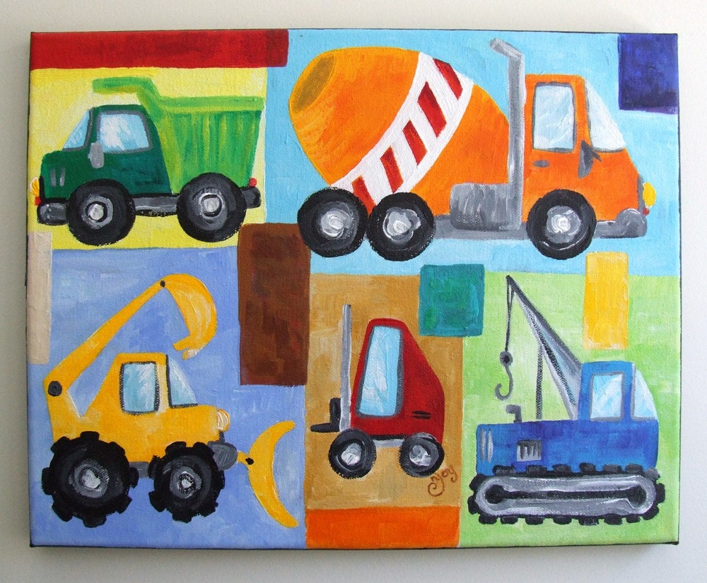 Custom Kids Wall Art, TRANSPORTATION COLLAGE, custom 24x18 canvas painting for boy room