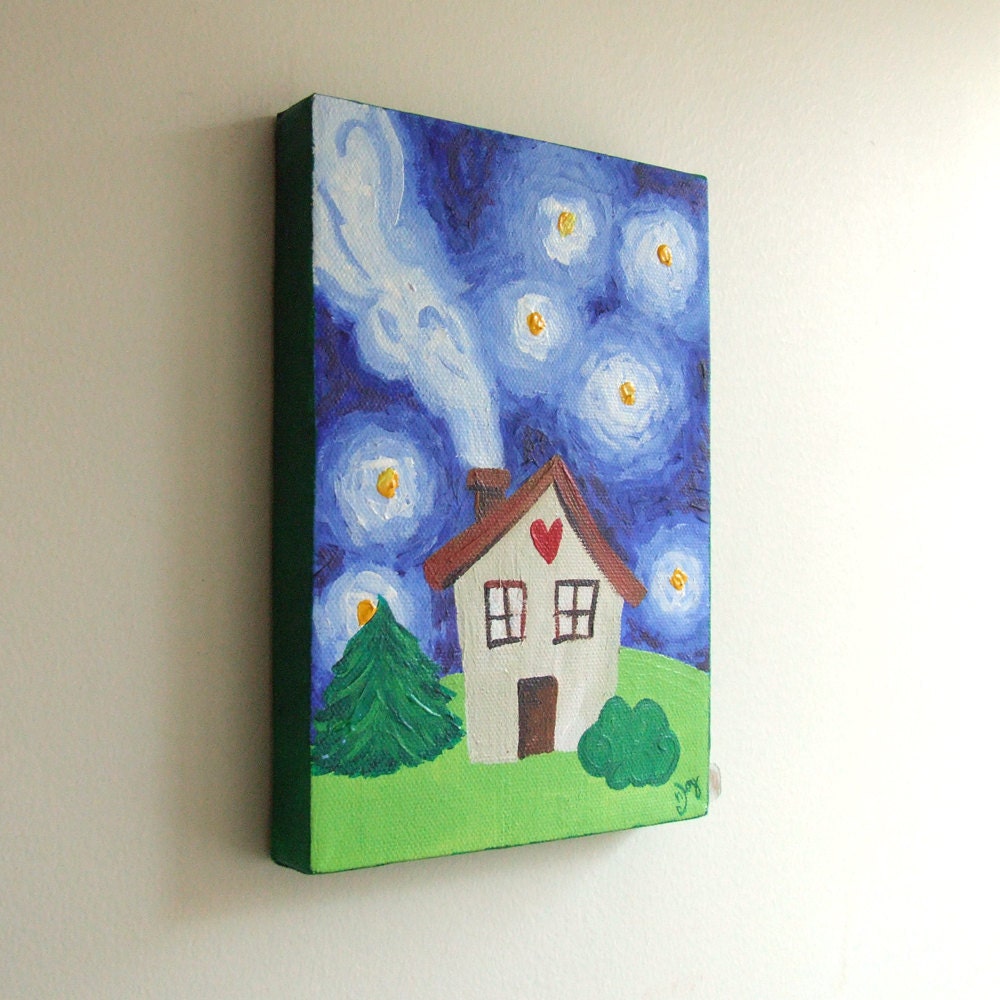 Small Painting, HOME SWEET HOME, 5x7 Canvas, Housewarming Idea