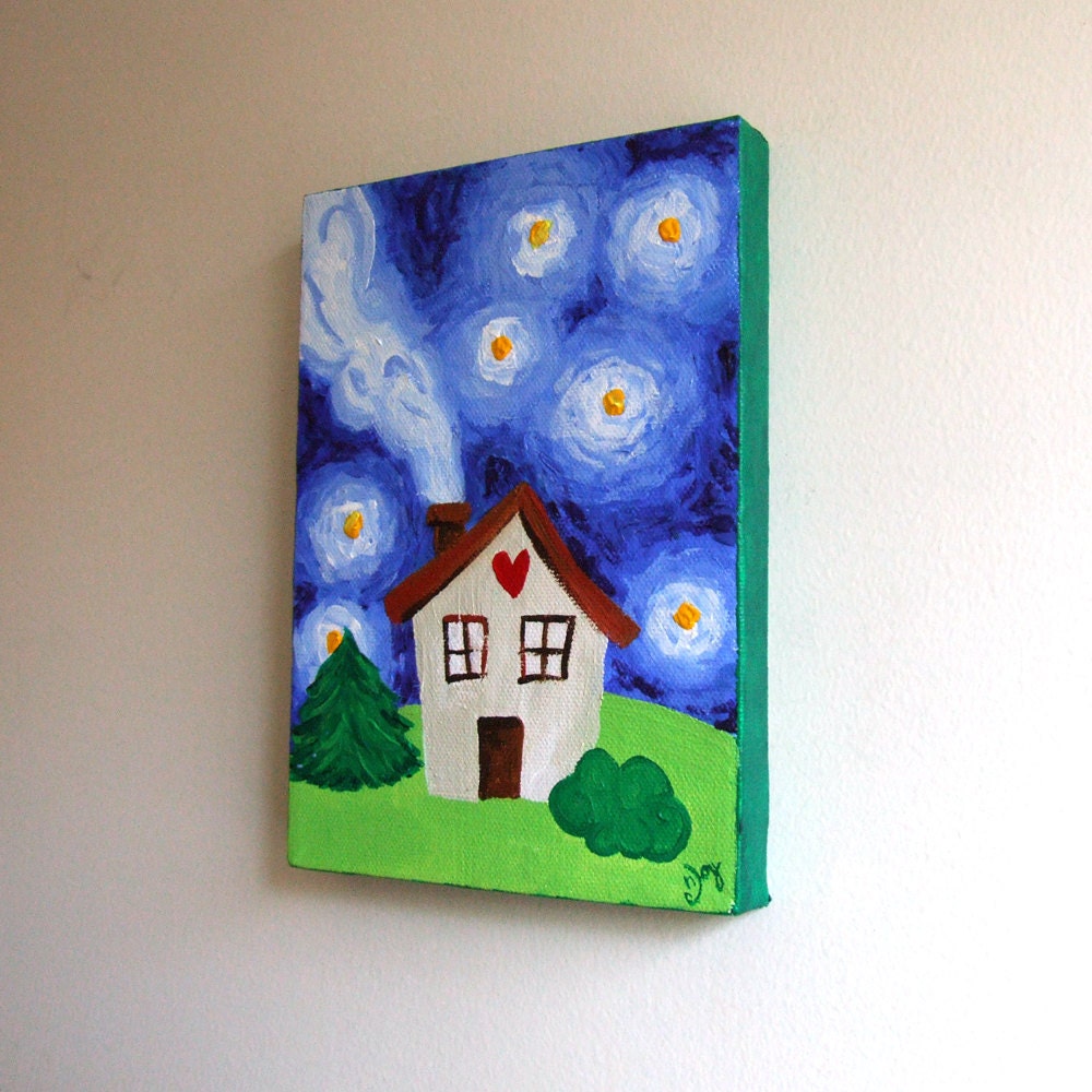 Small Painting, HOME SWEET HOME, 5x7 Canvas, Housewarming Idea