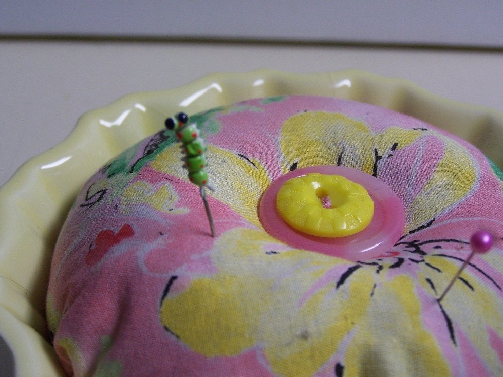 Pin Cushion in Vintage yellow dish