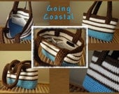 Going Coastal Tote - Striped Shoulder Bag - Purse with Pockets - Crochet