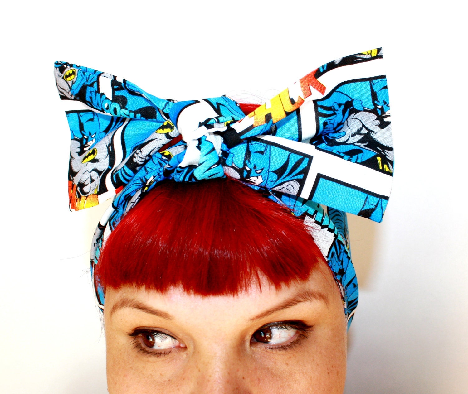 Bow style, Vintage Inspired Head Scarf, Batman, Super Hero, Comic book