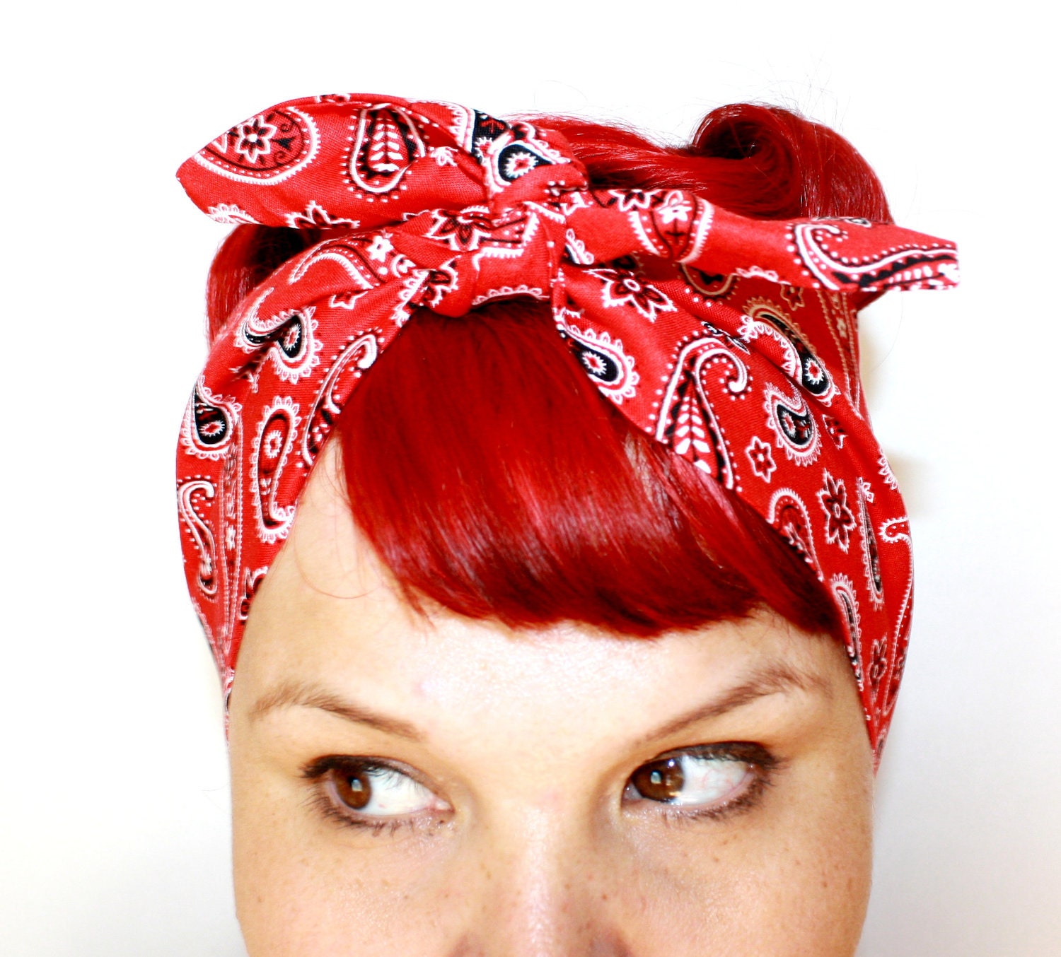Vintage Inspired Head Scarf, Bandana Style, Red Paisley, Summer time, Rockabilly, Retro, 1940s,1950s