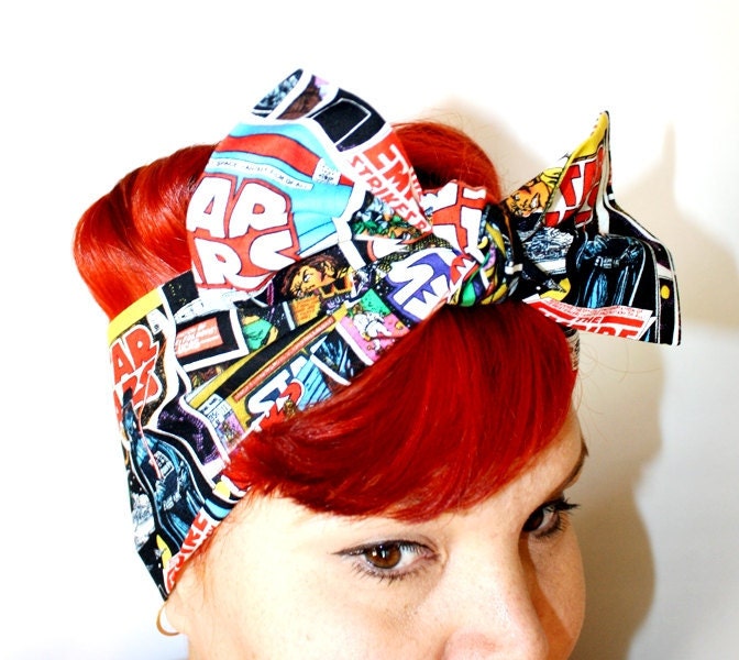 Bow style, Vintage Inspired Head Scarf, Star Wars, Comic Book Covers, Darth Vader