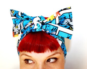 Bow style, Vintage Inspired Head Scarf, Batman, Super Hero, Comic book