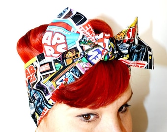 Bow style, Vintage Inspired Head Scarf, Star Wars, Comic Book Covers, Darth Vader