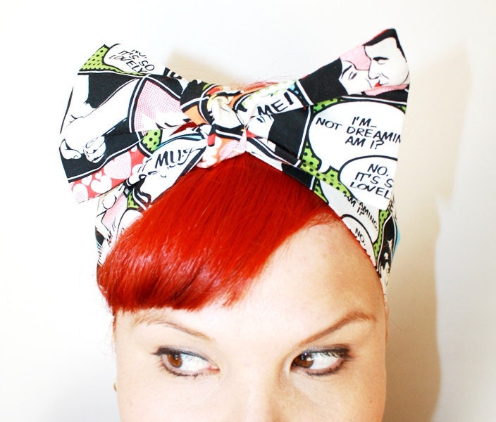 Bow hair tie Comic Book Kiss, Retro, Rockabilly