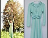 vintage 60s baby blue art deco cable knit maxi dress