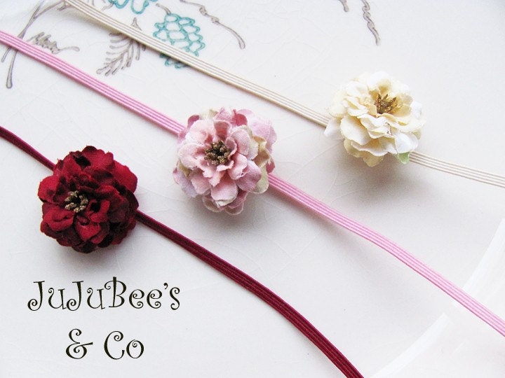 SweetHeart Petite Flower Valentines Day Headband Set  Photography Props Baby Shower Gift Newborn to Adult Sizes