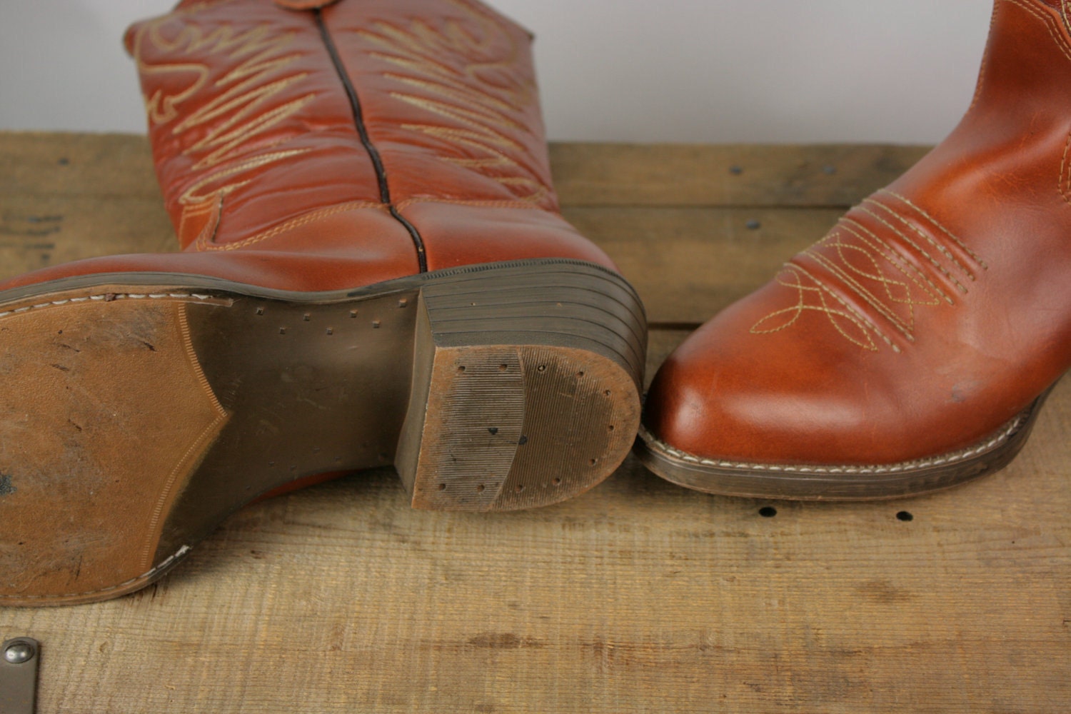 Vintage Mens Cowboy Boots Terra Cotta Brown