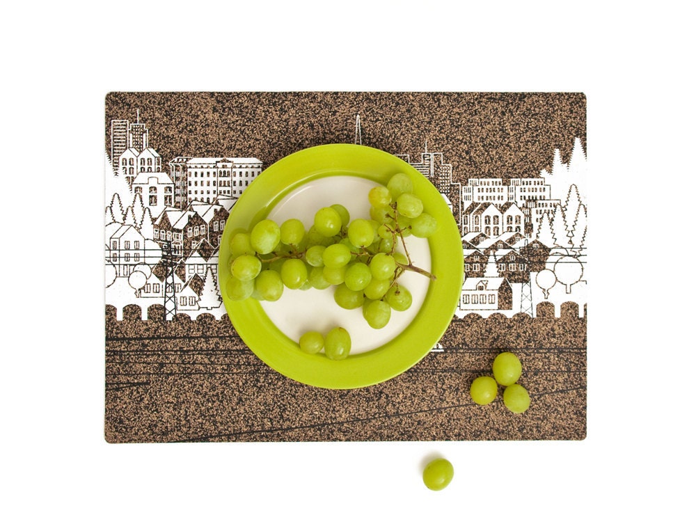 city in white placemat