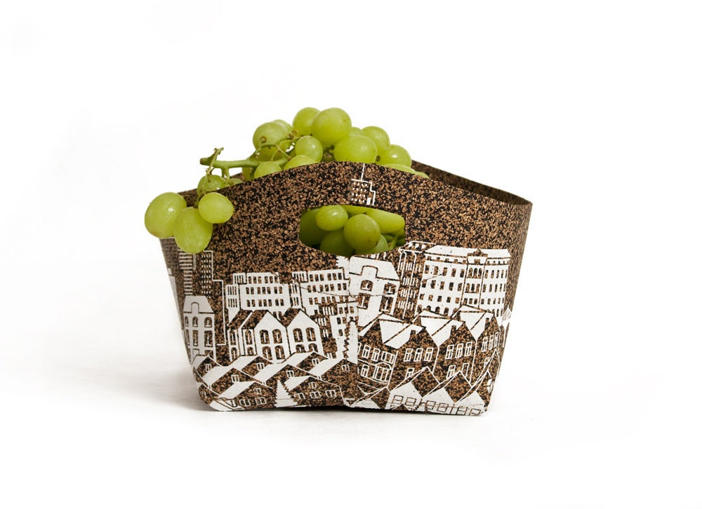 fruit  Basket ,bowl - city print, cork