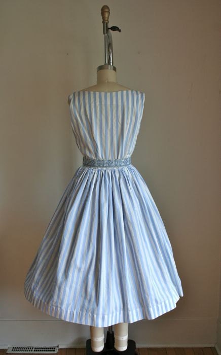 vintage 50/60s dress - PARASOLE striped party dress / S