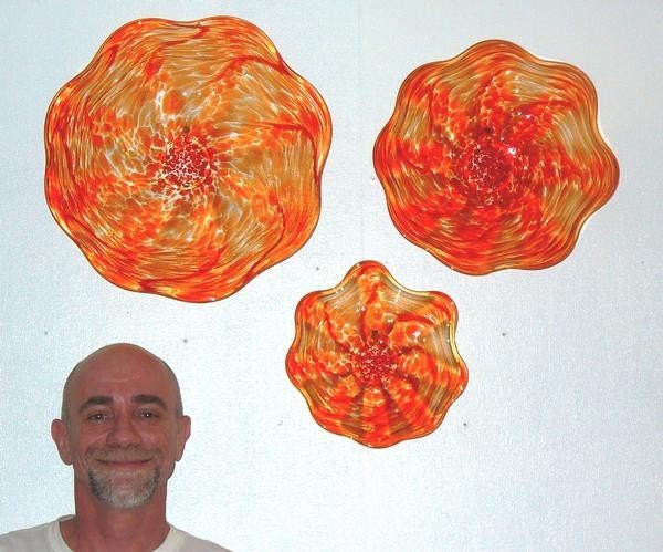 set of 3 hand blown red wall platters