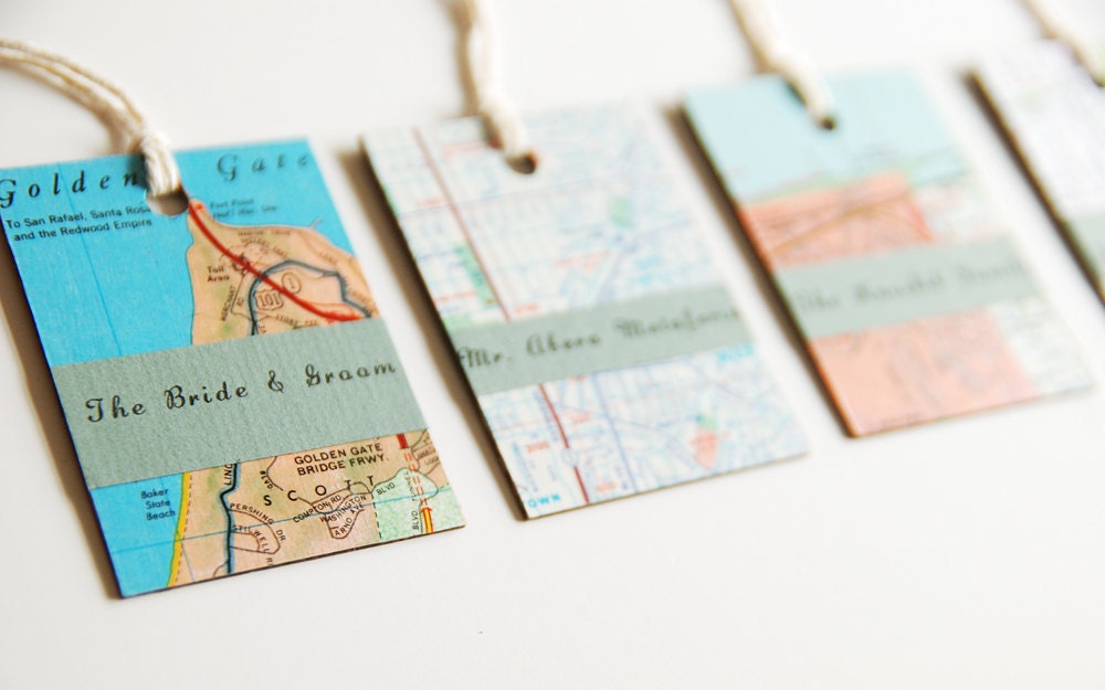 Custom Wedding Escort Map Tags - Eco Friendly Upcycled - Set of 10