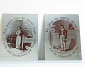 Pair of Vintage Mirrors with Victorian Illustrations and Rhymes about Parenting - Nursery Decor