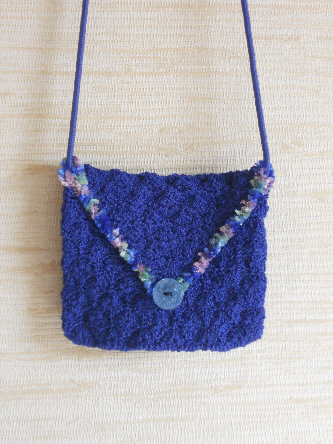 Traveller wallet purse crochet natural linen gray shoulder bag with long strap