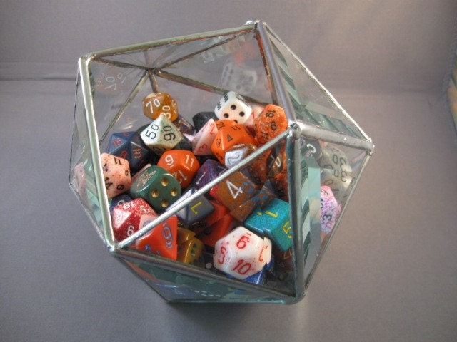 d20 5 inch dice bowl in beveled glass