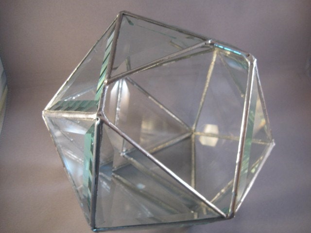 d20 6 1/2 inch dice bowl in beveled glass
