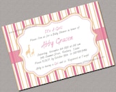 Pink and Orange Baby Shower Invitations for Girls, Giraffes and stripes baby shower invite, DIY file - Design 715