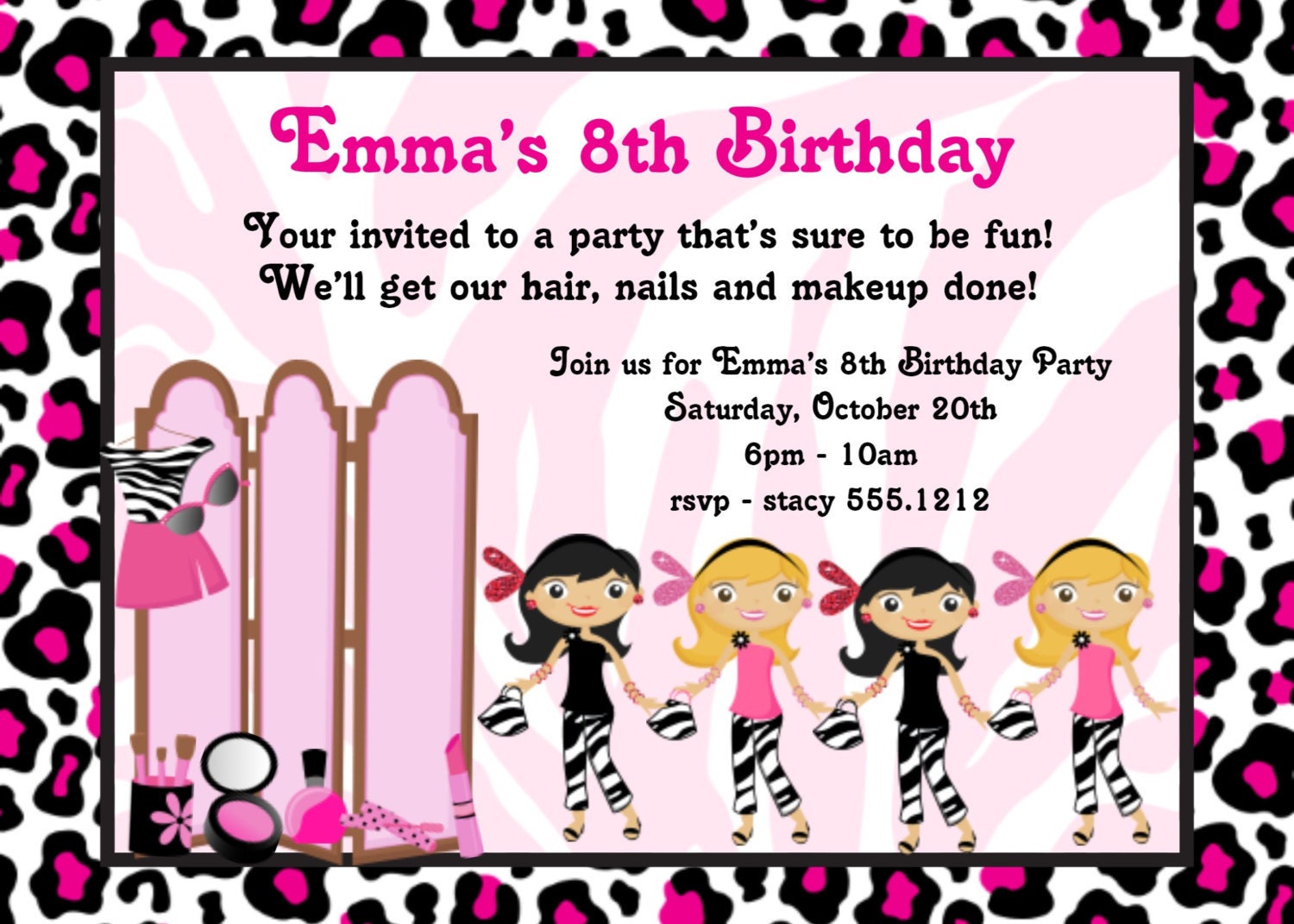 Glamour Girl Birthday Invitation Glamour Girl Party Invitations Printable or Printed