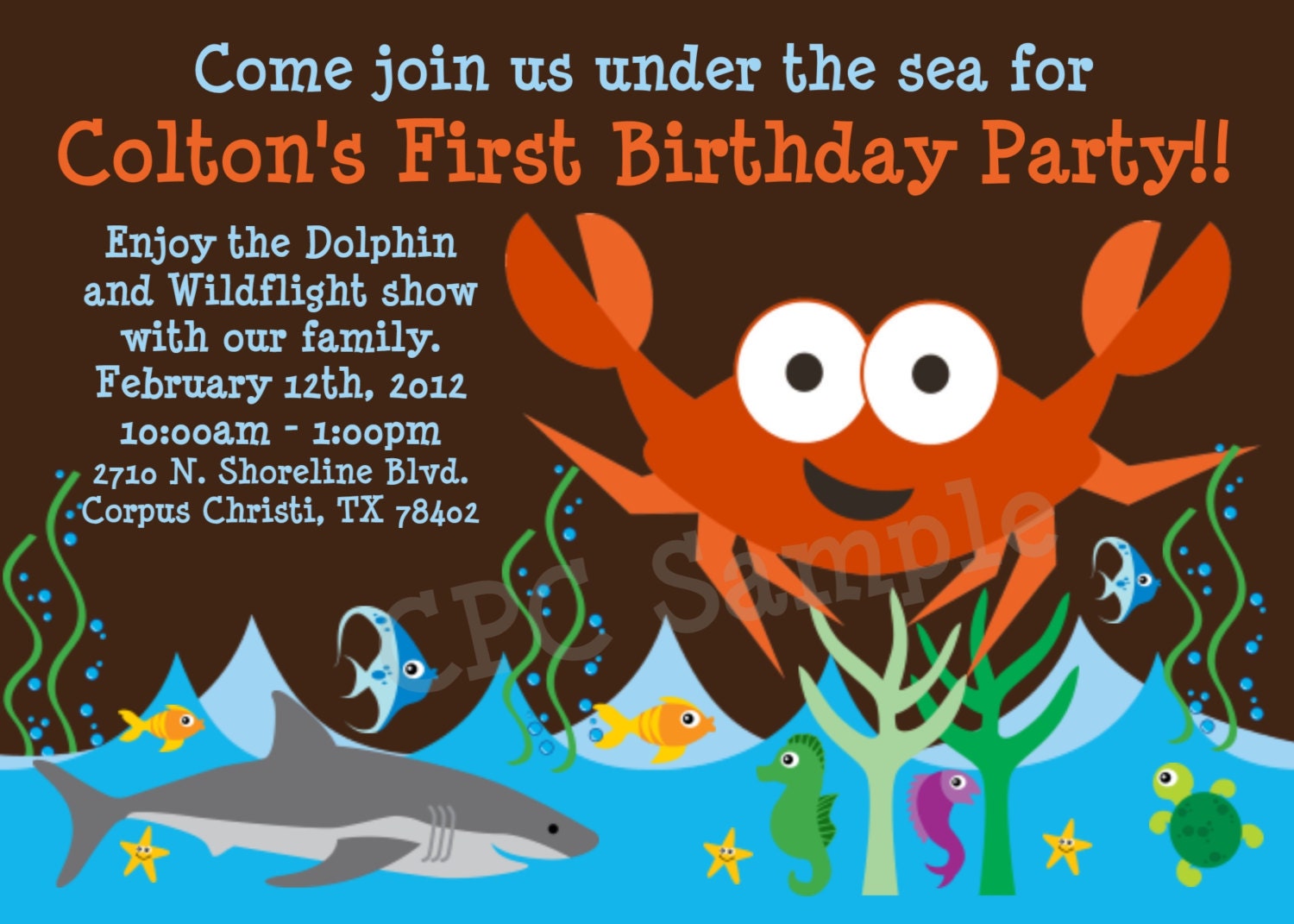 Dolphin Aquarium Invitations Nautical Crab Birthday Invitation Printable or Printed