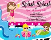 Pool Party Birthday Invitation , Water Slide Birthday Invitations, Indoor Pool Party Invitations, Printable or Printed Il_170x135