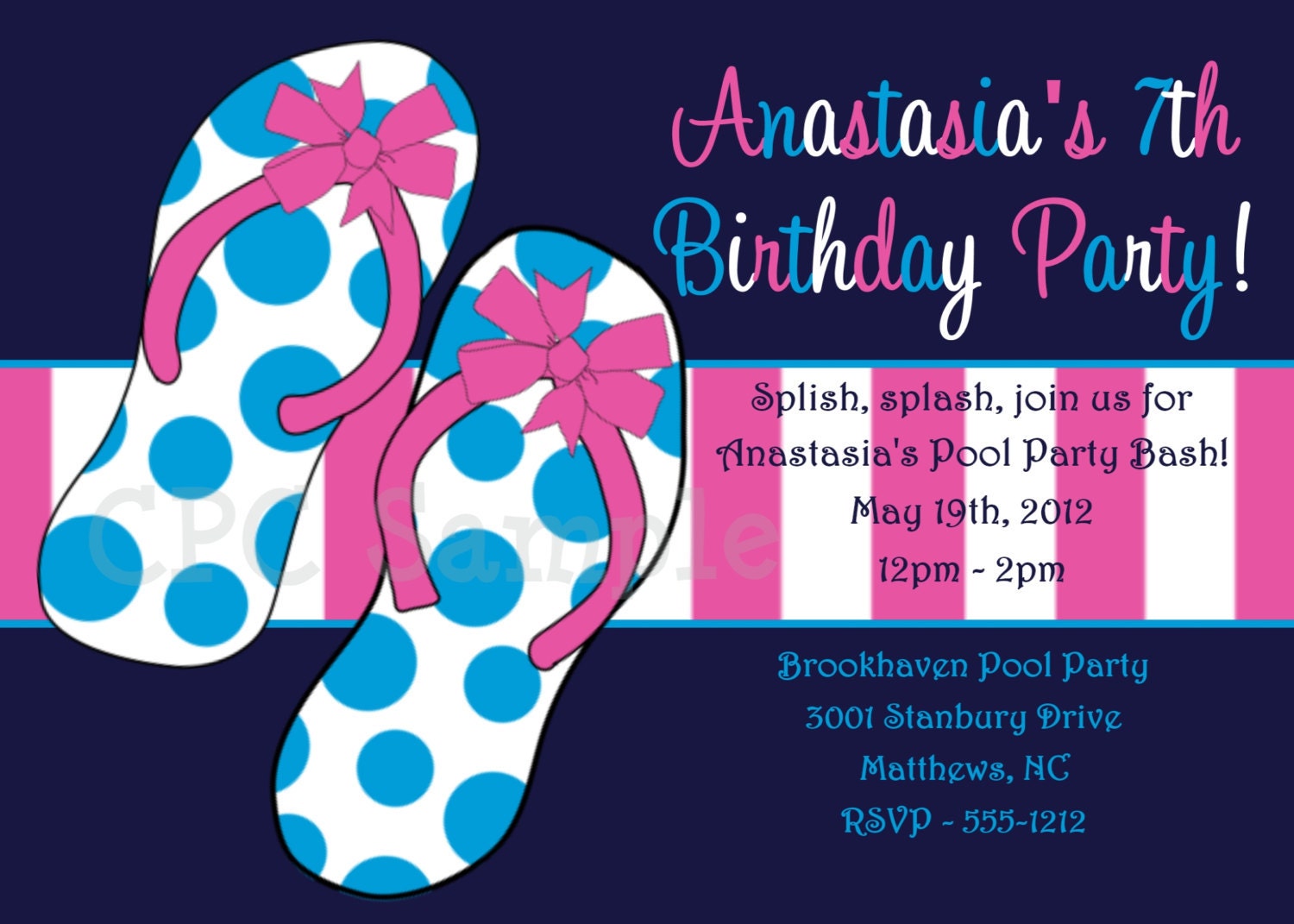 Flip Flop Pool Party Invitation Luau Birthday Invitations Printable or Printed Il_170x135