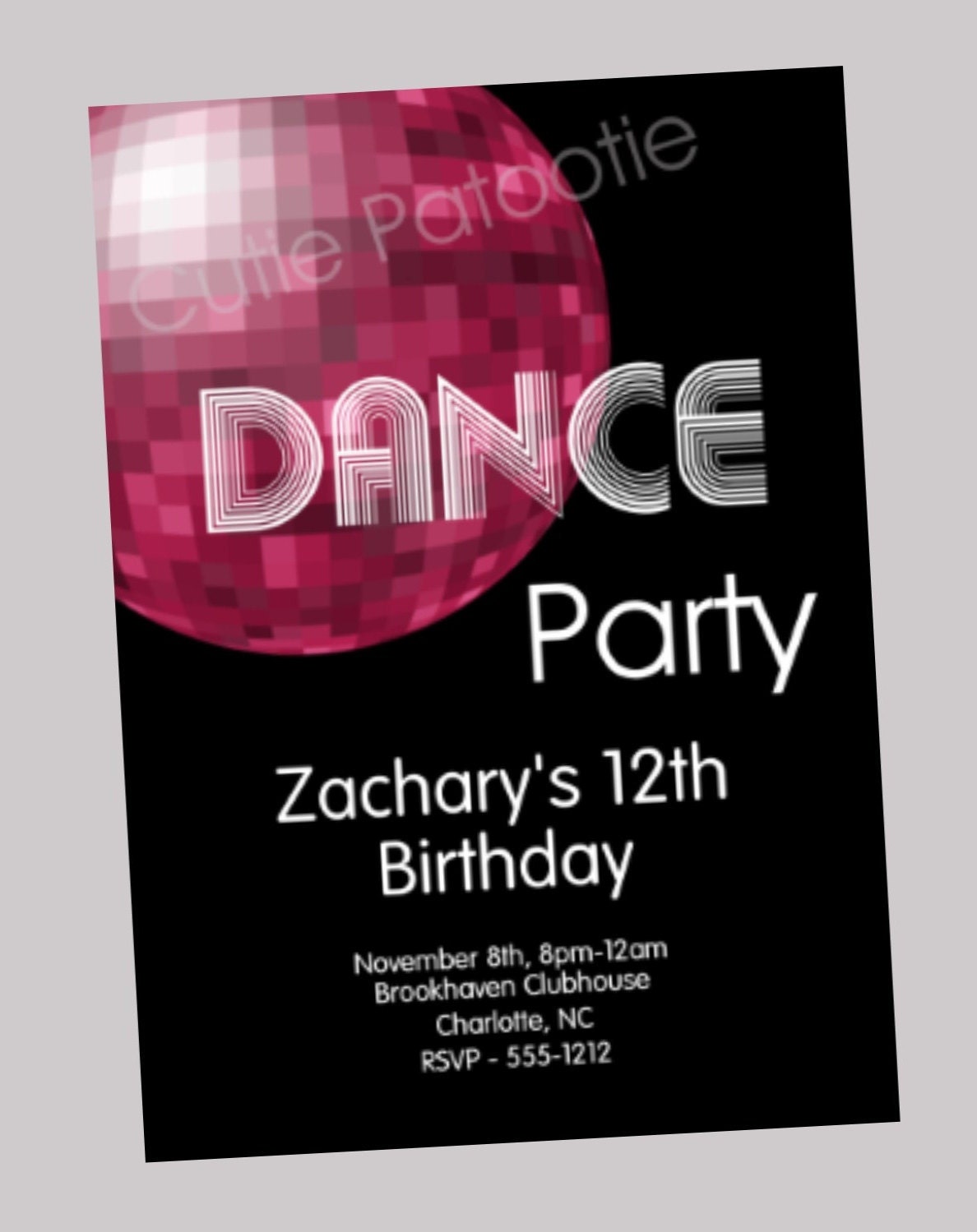 Dance Party Birthday Invitation Disco Ball Invitations Printable or Printed