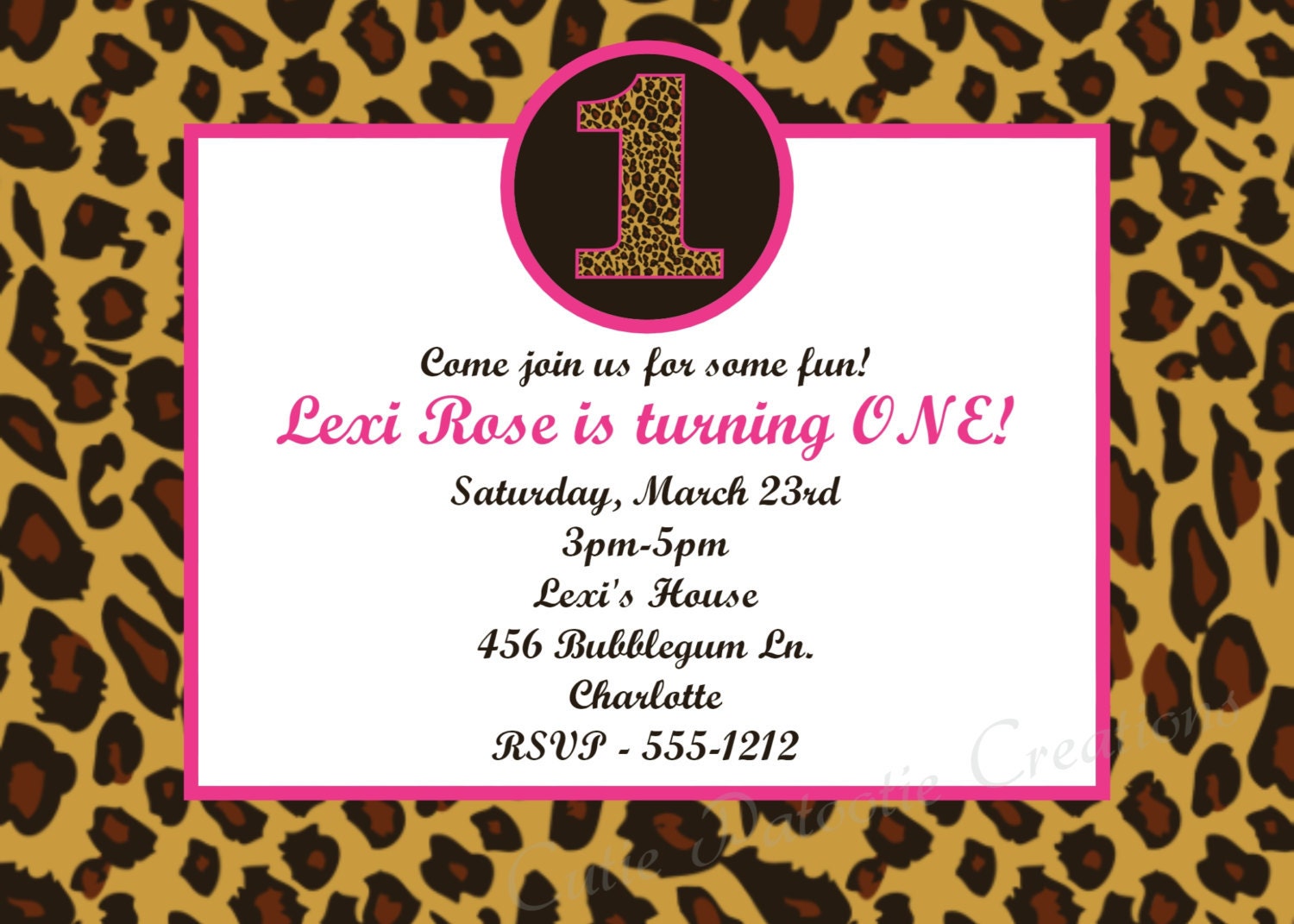 Leopard Print 1st Birthday Invitation Cheetah Print 1st Birthday Invitation Printable Digital Party Invite