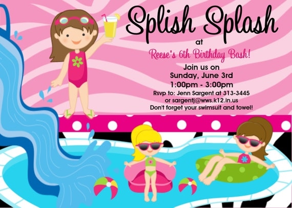 Pool Party Birthday Invitation , Water Slide Birthday Invitations, Indoor Pool Party Invitations, Printable or Printed Il_570xn
