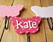 wooden butterfly hooks hand painted room decor for children by oscar & ollie made to order