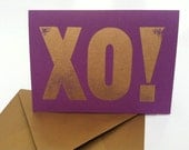 XO...single purple and gold letterpress note card