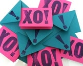 XO...set of 5 magenta letterpress note cards