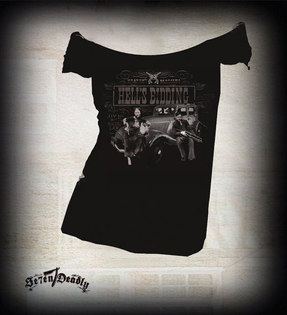 Womens "Hell's Bidding" Bonnie and Clyde off shoulder Tee