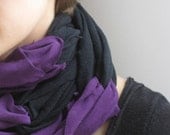 SALE- ecofriendly scarf  made from upcycled tshirts- purple and black