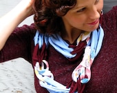 Ecofriendly Scarf made from Upcycled Tshirts- Baby Blue and Deep Red