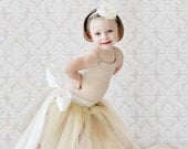 flower girl dress, tulle flower girl dress, gold champagne flower girl dress