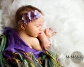 Lavander Purple Small Flower Headband with Swarovski Crystals on elastic BABY HEADBAND