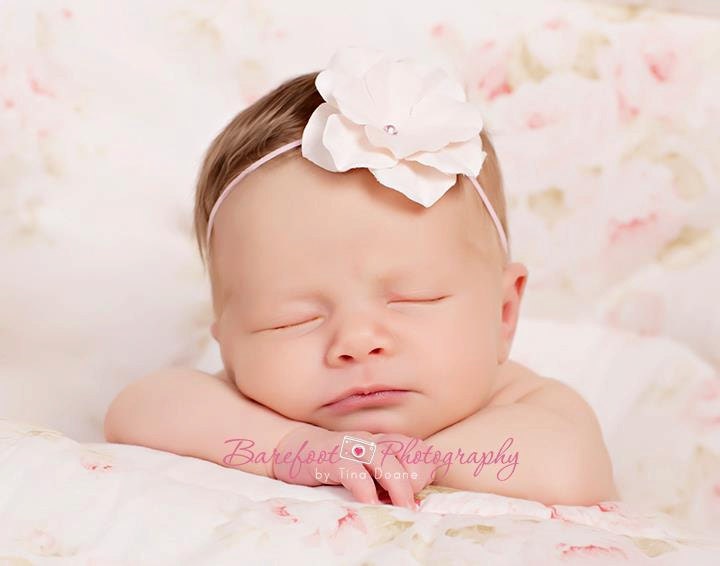 soft pink baby flower headband, Newborn Headband, Baby Headband, Pink Small FLower Headband - BambaroosBoutique