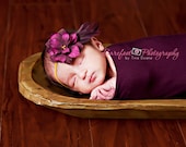 purple hair flower, vintage headband, baby headband,  Skinny gold Elastic Headband, Photography Props, Flower Girls, Newborn Headbands