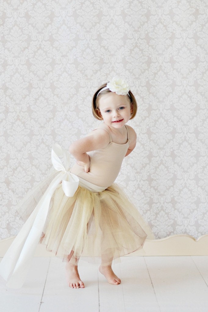 flower girl dress, tulle flower girl dress, gold champagne flower girl dress